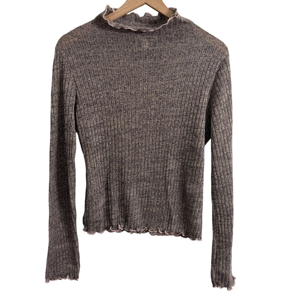 Chelsea & Violet Brown Bronze Metallic Lettuce Trim Mock Neck Sweater Size Mediu
